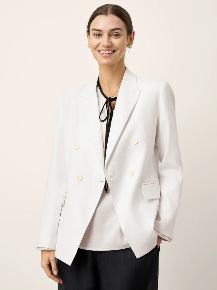 Iris - Peak Lapel Diagonal Wrap Linen Blazer