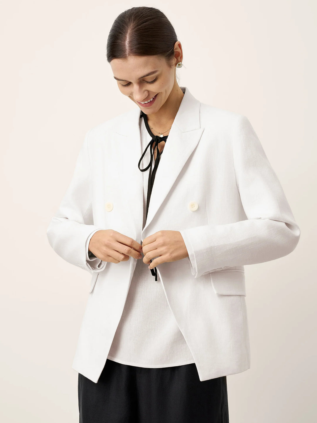Iris - Peak Lapel Diagonal Wrap Linen Blazer