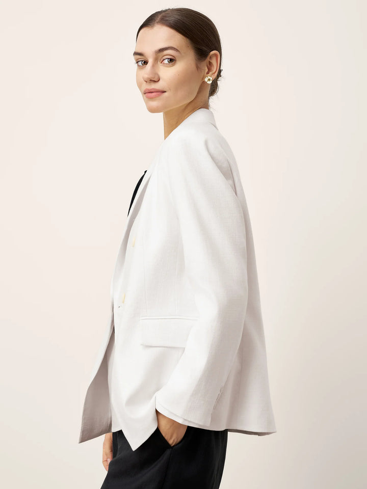 Iris - Peak Lapel Diagonal Wrap Linen Blazer