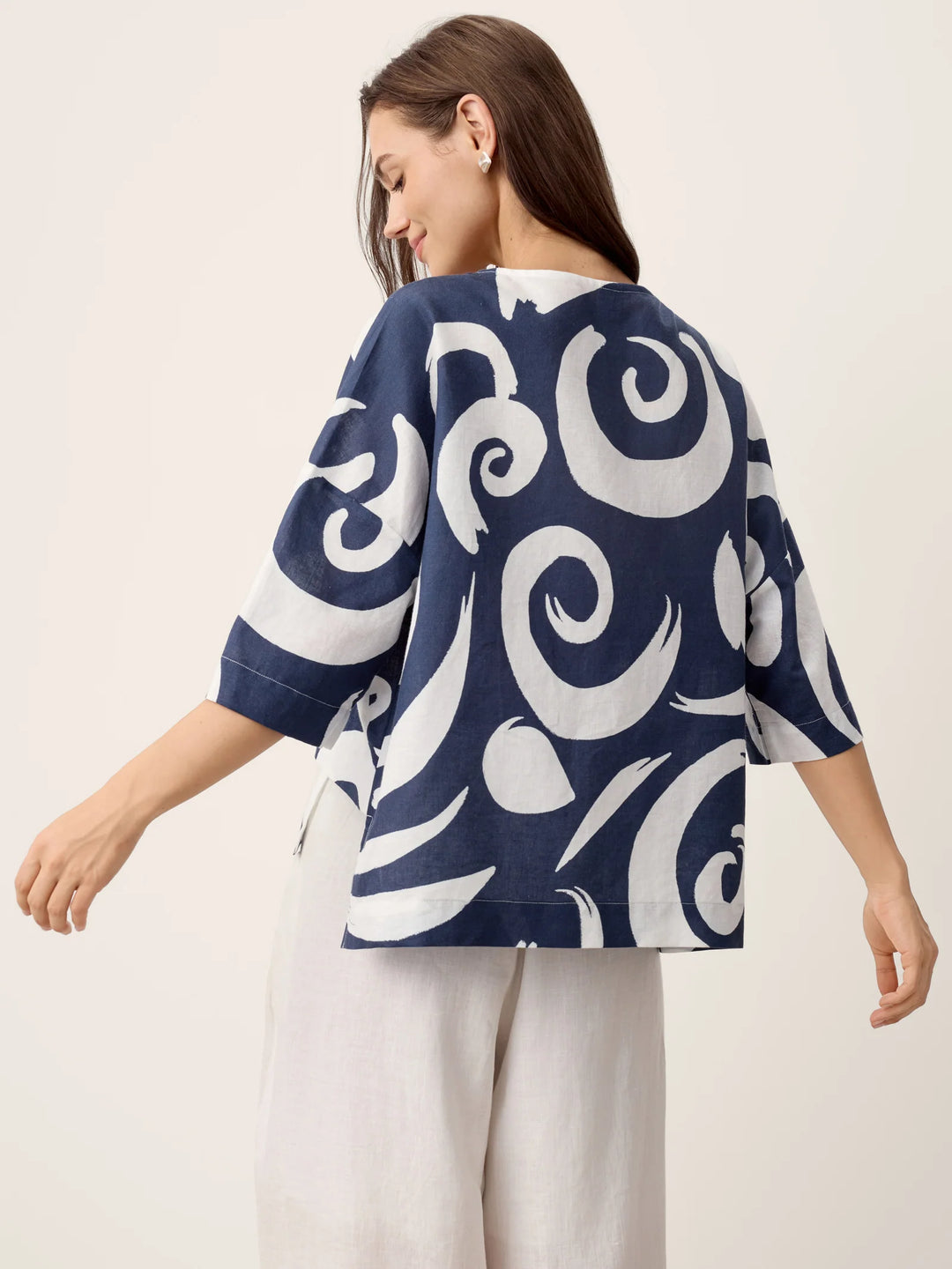 Noreen | Asymmetric Tiered Abstract Print Linen Top