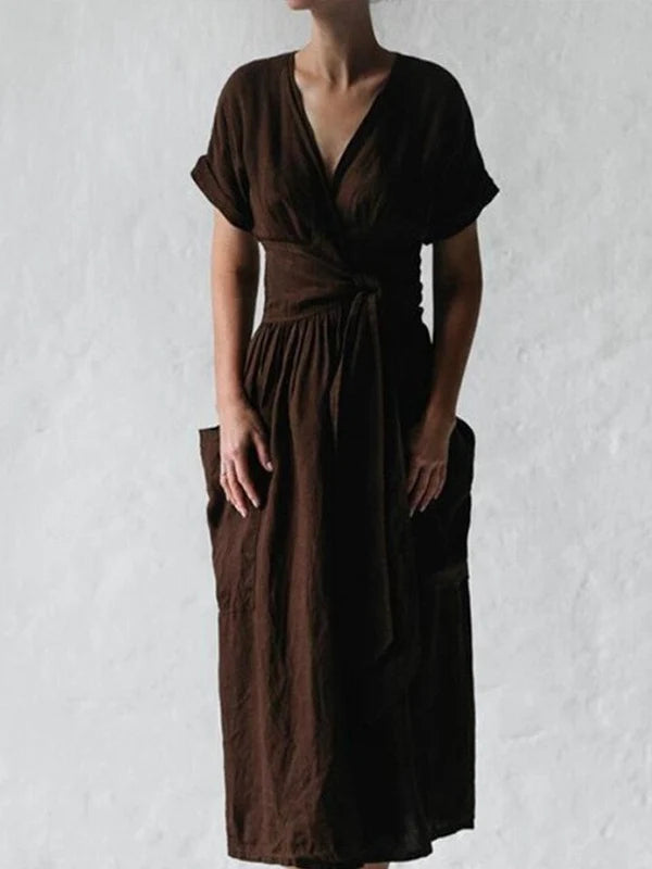 Vestido Cruzado De Lino Para Mujer Léonie – Vestido Elegante Y Ligero Con Corte Ajustable Para El Verano