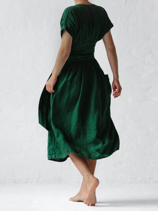Vestido Cruzado De Lino Para Mujer Léonie – Vestido Elegante Y Ligero Con Corte Ajustable Para El Verano
