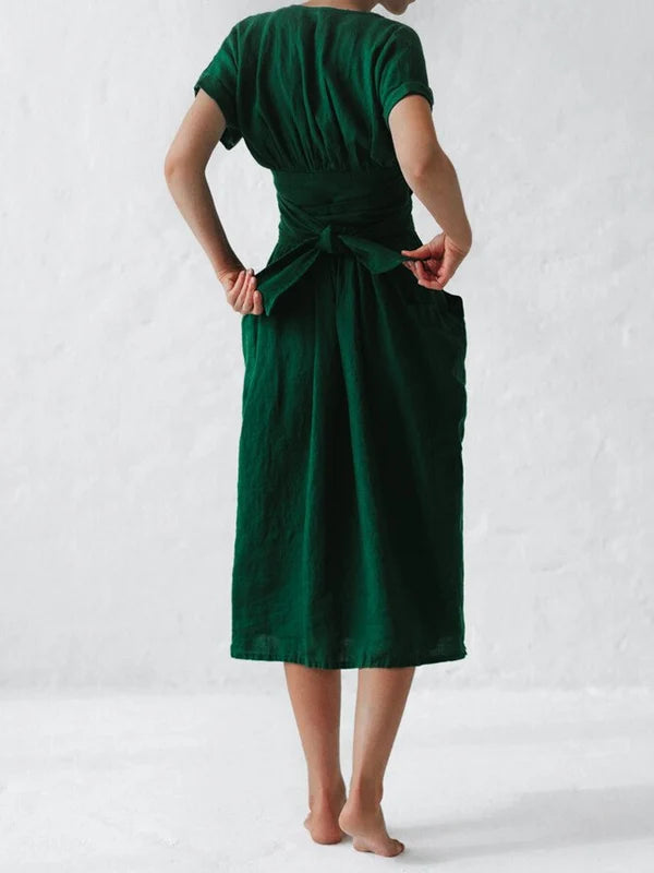 Vestido Cruzado De Lino Para Mujer Léonie – Vestido Elegante Y Ligero Con Corte Ajustable Para El Verano