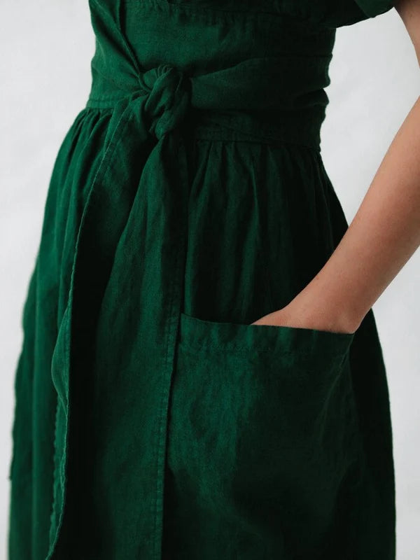Vestido Cruzado De Lino Para Mujer Léonie – Vestido Elegante Y Ligero Con Corte Ajustable Para El Verano