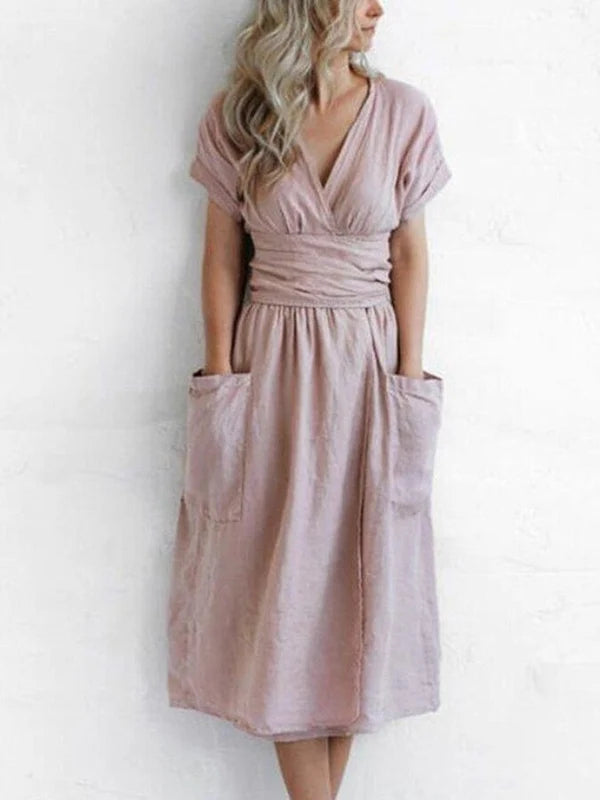 Vestido Cruzado De Lino Para Mujer Léonie – Vestido Elegante Y Ligero Con Corte Ajustable Para El Verano