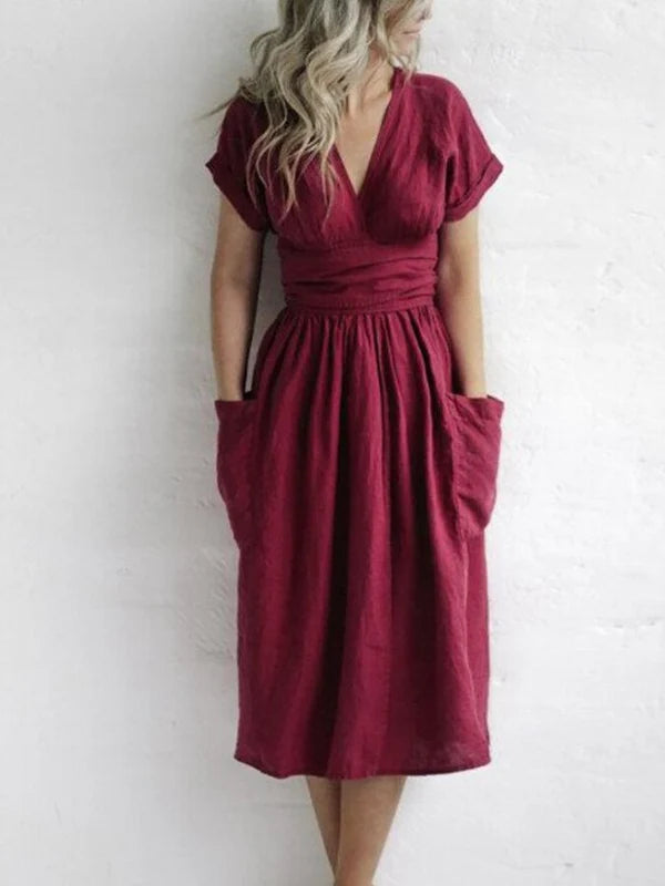 Vestido Cruzado De Lino Para Mujer Léonie – Vestido Elegante Y Ligero Con Corte Ajustable Para El Verano