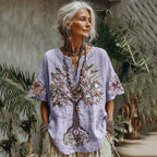 Camisa cómoda con estampado floral árbol de la vida para mujer
