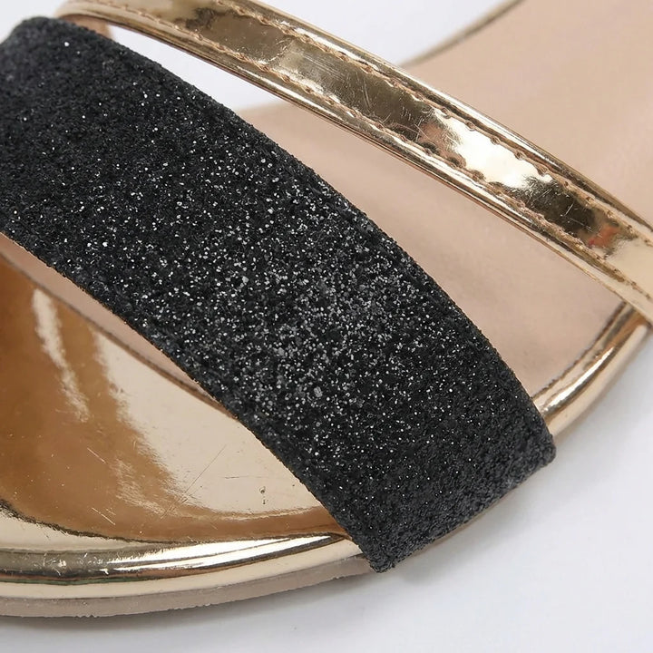 Lucinda | Mulher Sandálias Salto Baixo Brilhantes Tornozeleira