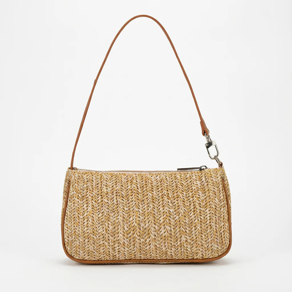 Luna | Bolso Baguette Mujer Con Rafia Trenzada Y Asa de Piel | Veraniego
