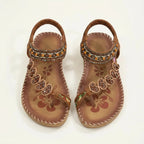 Luna | Mujer Sandalias Planas Con Apliques Florales Y Tiras Con Cuentas | Boho