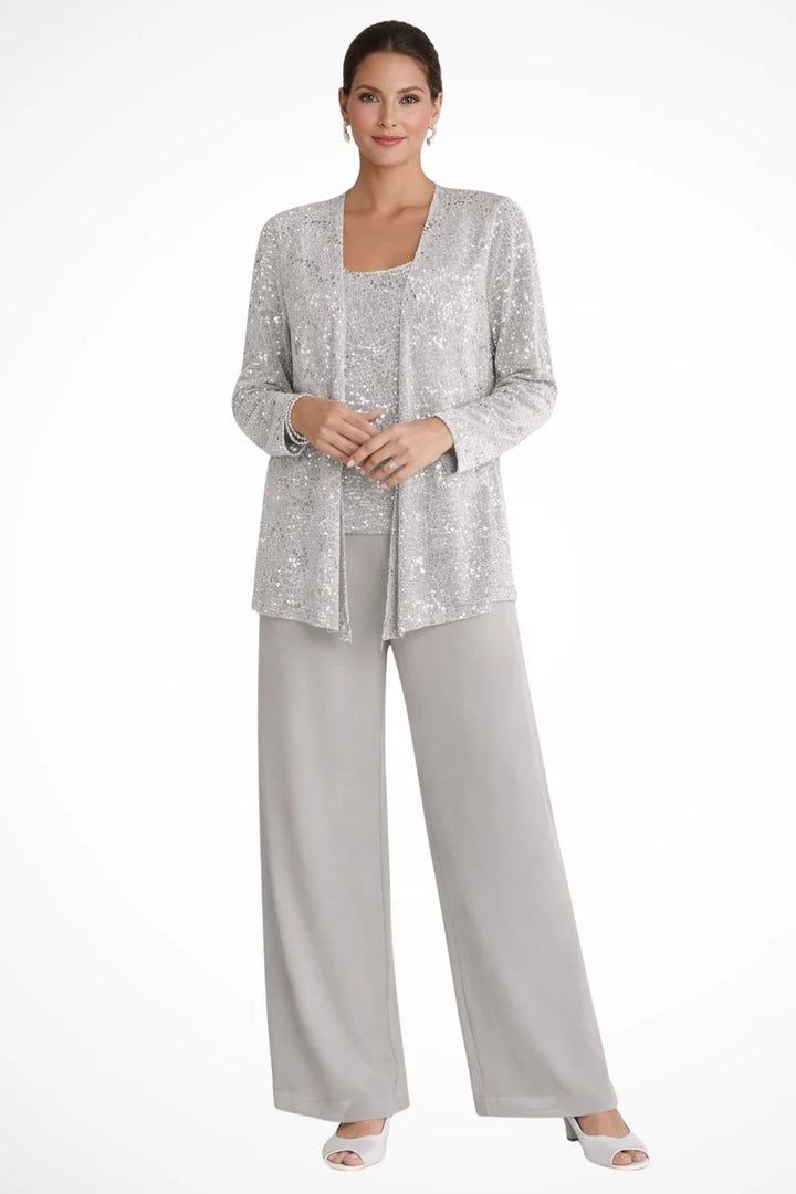 Isabela - Conjunto De Tres Piezas Con Chaqueta De Lentejuelas Y Pantalón Palazzo