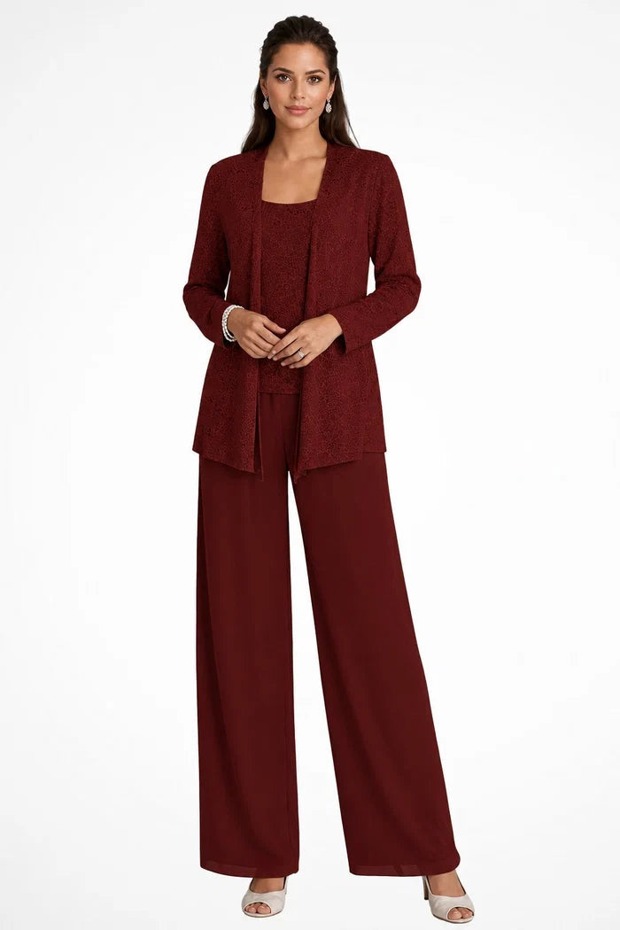 Isabela - Conjunto De Tres Piezas Con Chaqueta De Lentejuelas Y Pantalón Palazzo