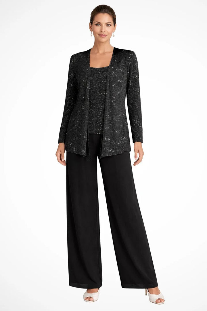 Isabela - Conjunto De Tres Piezas Con Chaqueta De Lentejuelas Y Pantalón Palazzo
