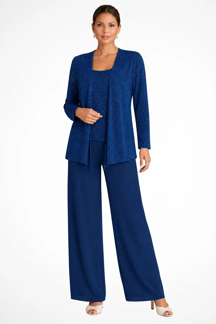 Isabela - Conjunto De Tres Piezas Con Chaqueta De Lentejuelas Y Pantalón Palazzo