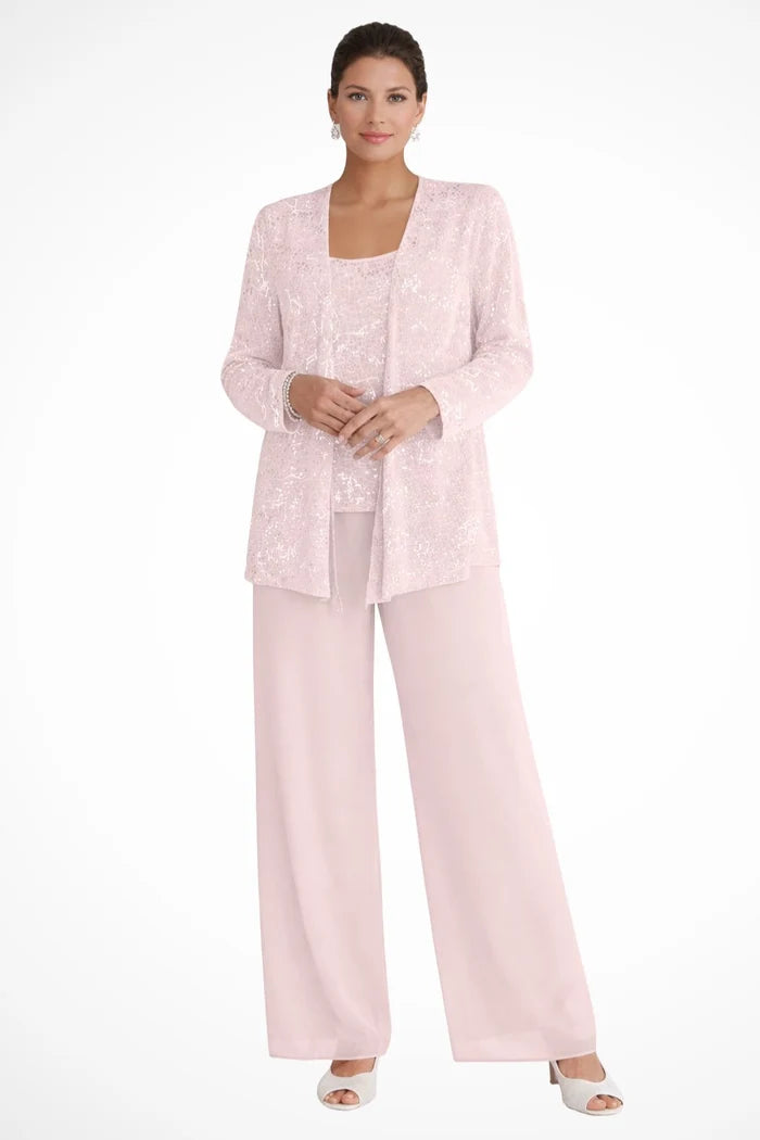 Isabela - Conjunto De Tres Piezas Con Chaqueta De Lentejuelas Y Pantalón Palazzo