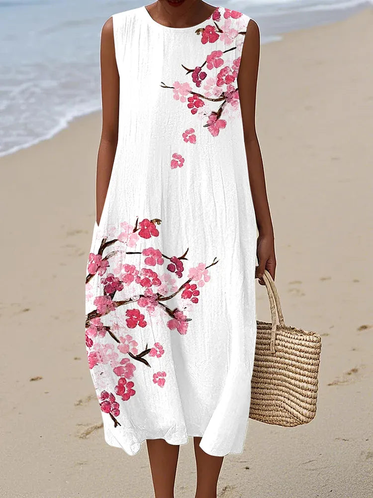 - VESTIDO TIRANTES FLORES CEREZO JAPONESAS ABSTRACTO