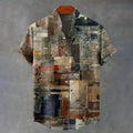 CAMISA DE ALGODÓN y LINO RETRO MASCULINA CON ESTAMPADO DE TEXTURA DESGASTADA