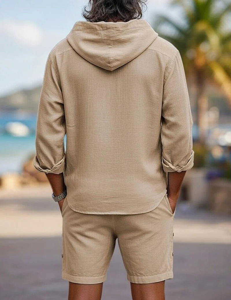 Conjunto De Camisa Con Capucha Y Shorts Anchos Para Hombre