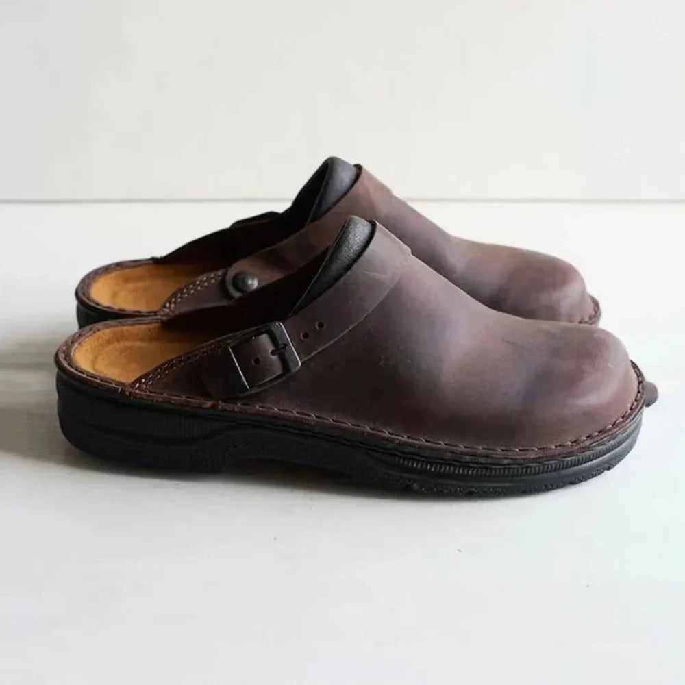 Zapatillas De Hombre En Piel Sintética Con Hebilla Estilo Confort Tipo Zuecos