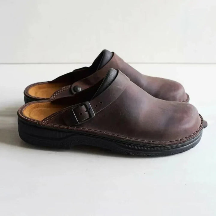 Zapatillas De Hombre En Piel Sintética Con Hebilla Estilo Confort Tipo Zuecos