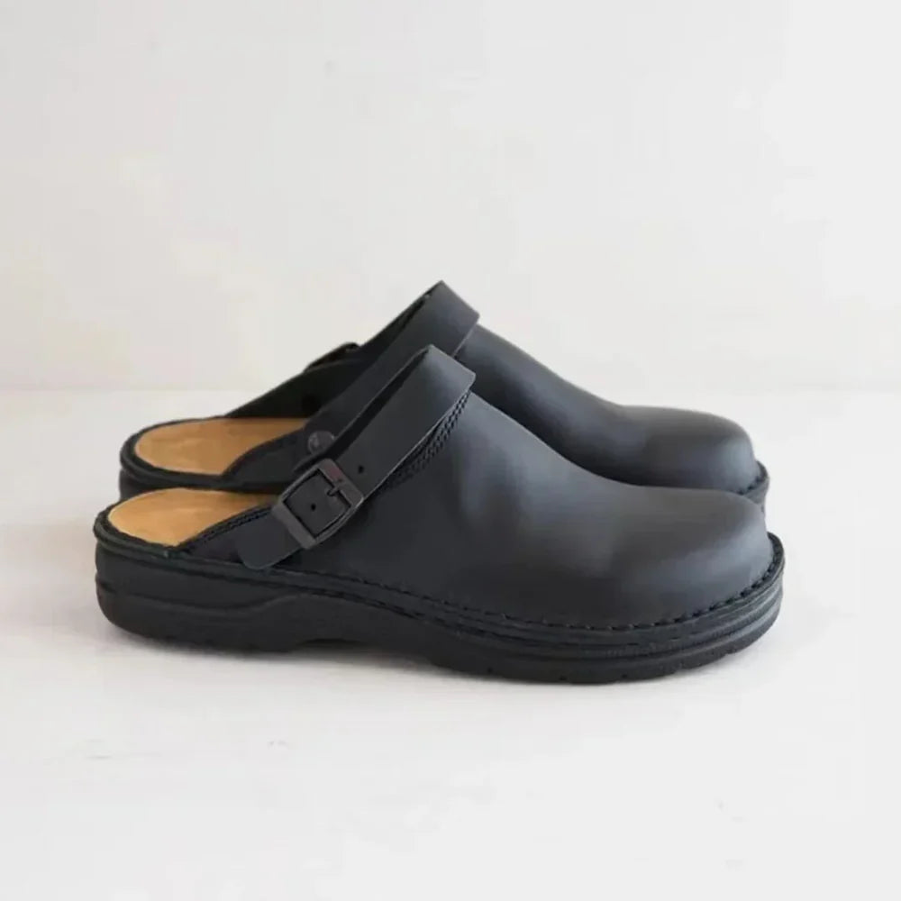 Zapatillas De Hombre En Piel Sintética Con Hebilla Estilo Confort Tipo Zuecos