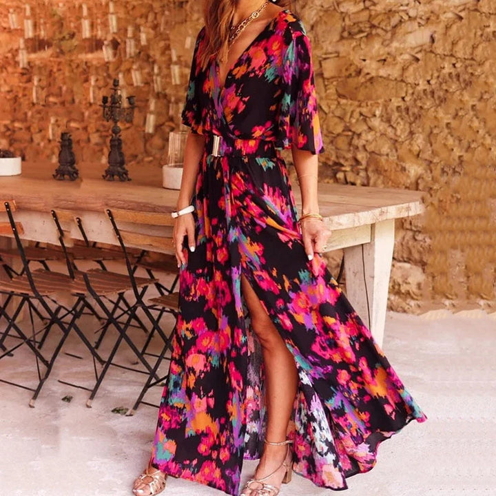 Ronja - Vestido Largo Elegante Cruzado Con Diseño Estival Ligero