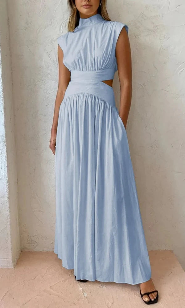 Vestido Maxi De Cuello Alto Para Mujer Sin Mangas Cintura Recortada Estilo Elegante Y Fluido