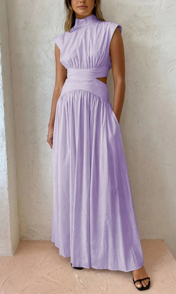 Vestido Maxi De Cuello Alto Para Mujer Sin Mangas Cintura Recortada Estilo Elegante Y Fluido