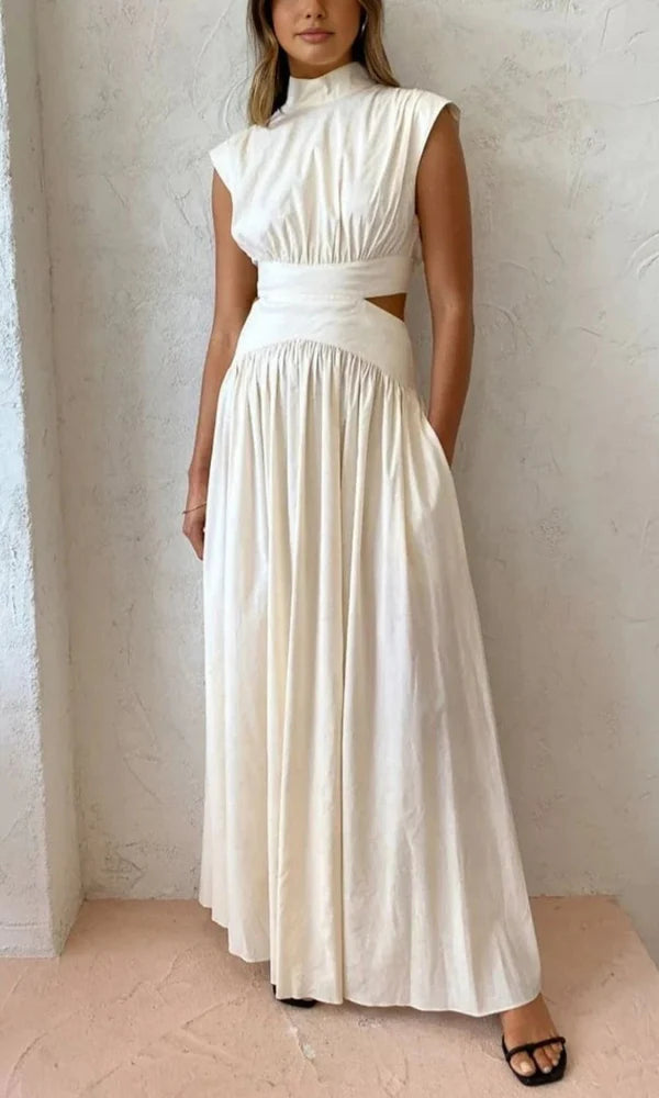 Vestido Maxi De Cuello Alto Para Mujer Sin Mangas Cintura Recortada Estilo Elegante Y Fluido
