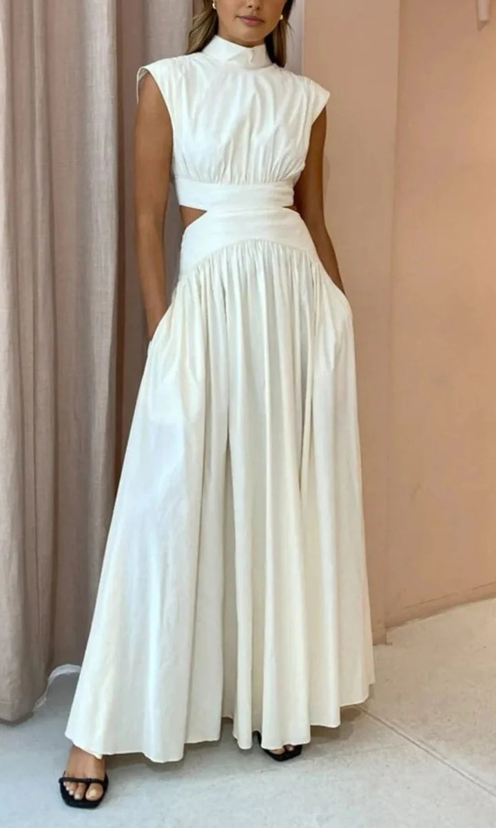 Vestido Maxi De Cuello Alto Para Mujer Sin Mangas Cintura Recortada Estilo Elegante Y Fluido