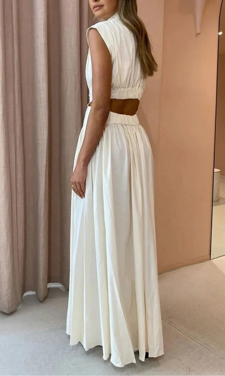 Vestido Maxi De Cuello Alto Para Mujer Sin Mangas Cintura Recortada Estilo Elegante Y Fluido