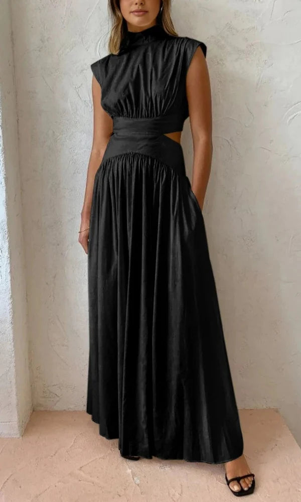 Vestido Maxi De Cuello Alto Para Mujer Sin Mangas Cintura Recortada Estilo Elegante Y Fluido