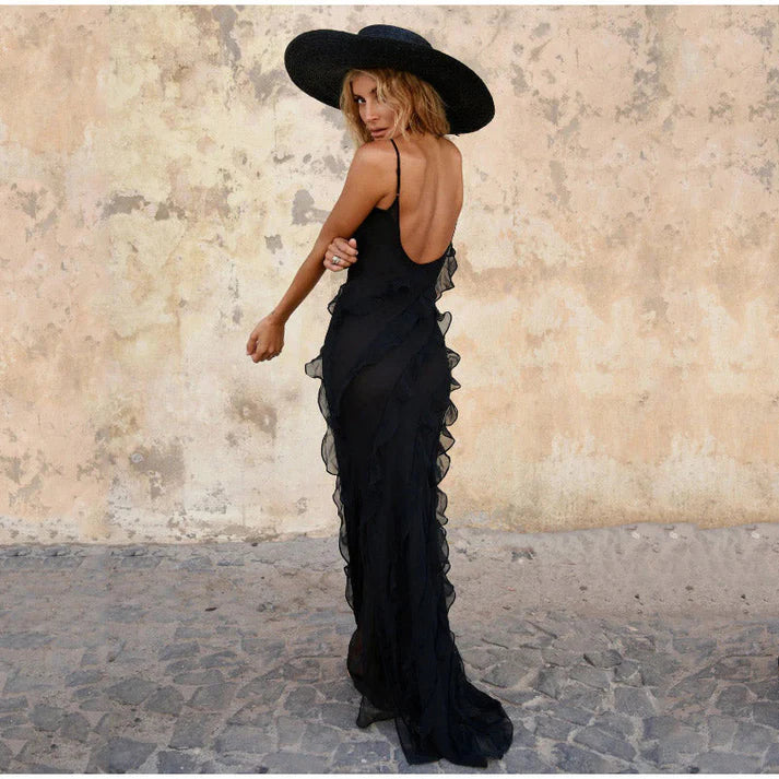 Everly | vestido maxi sin mangas con volantes