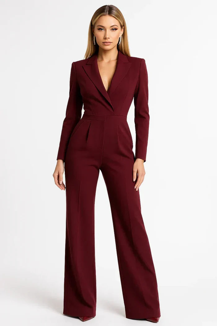 Aurélia - Macacão Estilo Blazer Com Decote em V e Perna Larga para Mulher