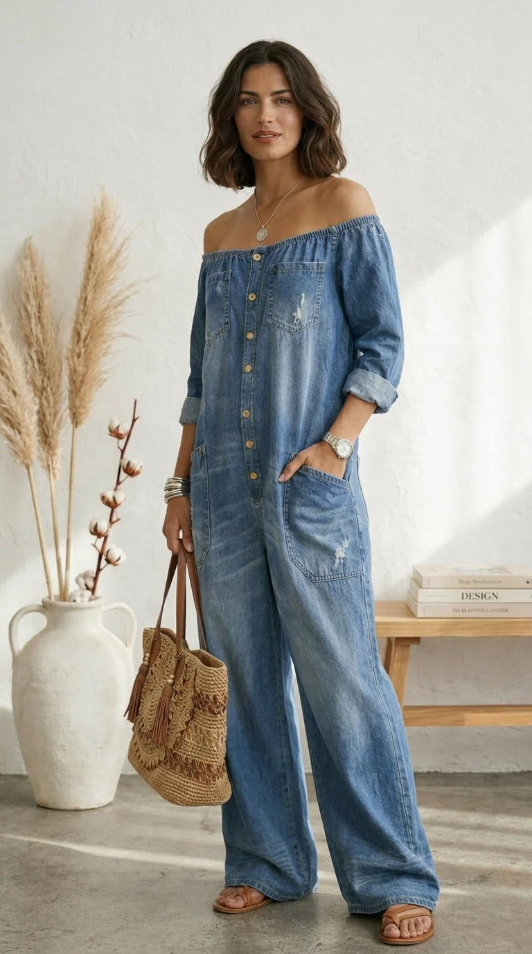 MARIA - MONO DE DENIM CON HOMBROS AL AIRE