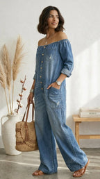 MARIA - MONO DE DENIM CON HOMBROS AL AIRE