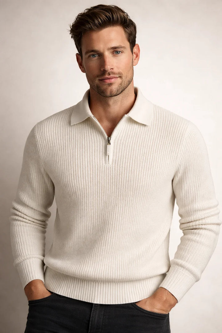 Jersey De Punto Acanalado Para Hombre Con Media Cremallera Y Cuello