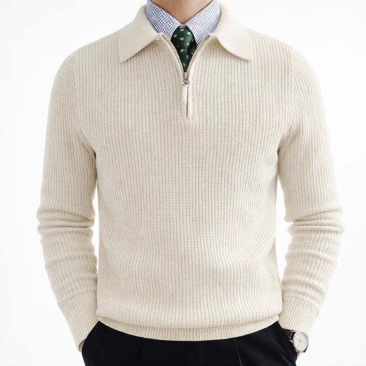Jersey De Punto Acanalado Para Hombre Con Media Cremallera Y Cuello
