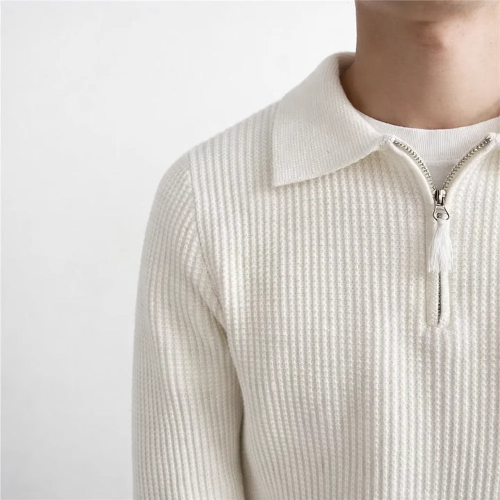 Jersey De Punto Acanalado Para Hombre Con Media Cremallera Y Cuello