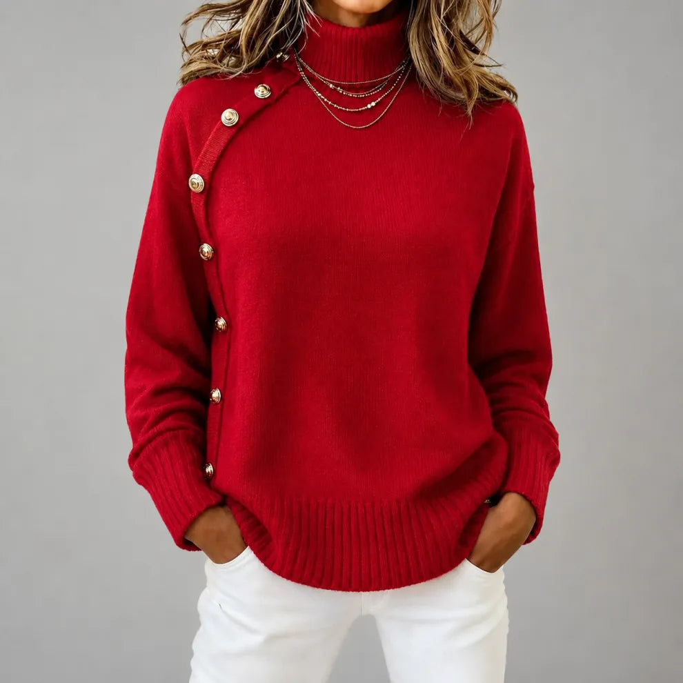 Jersey De Punto Con Cuello Alto - Color Liso Cómodo Y Elegante