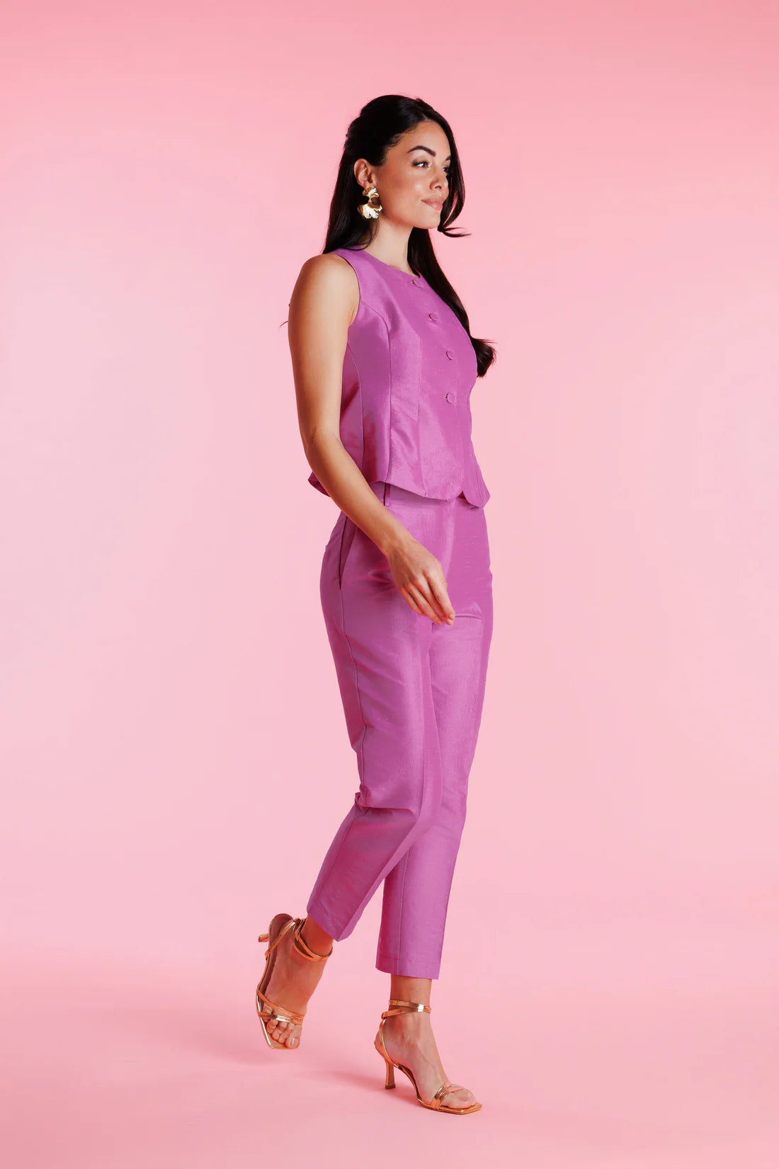Pantalón De Vestir Shantung Tiro Alto Mujer