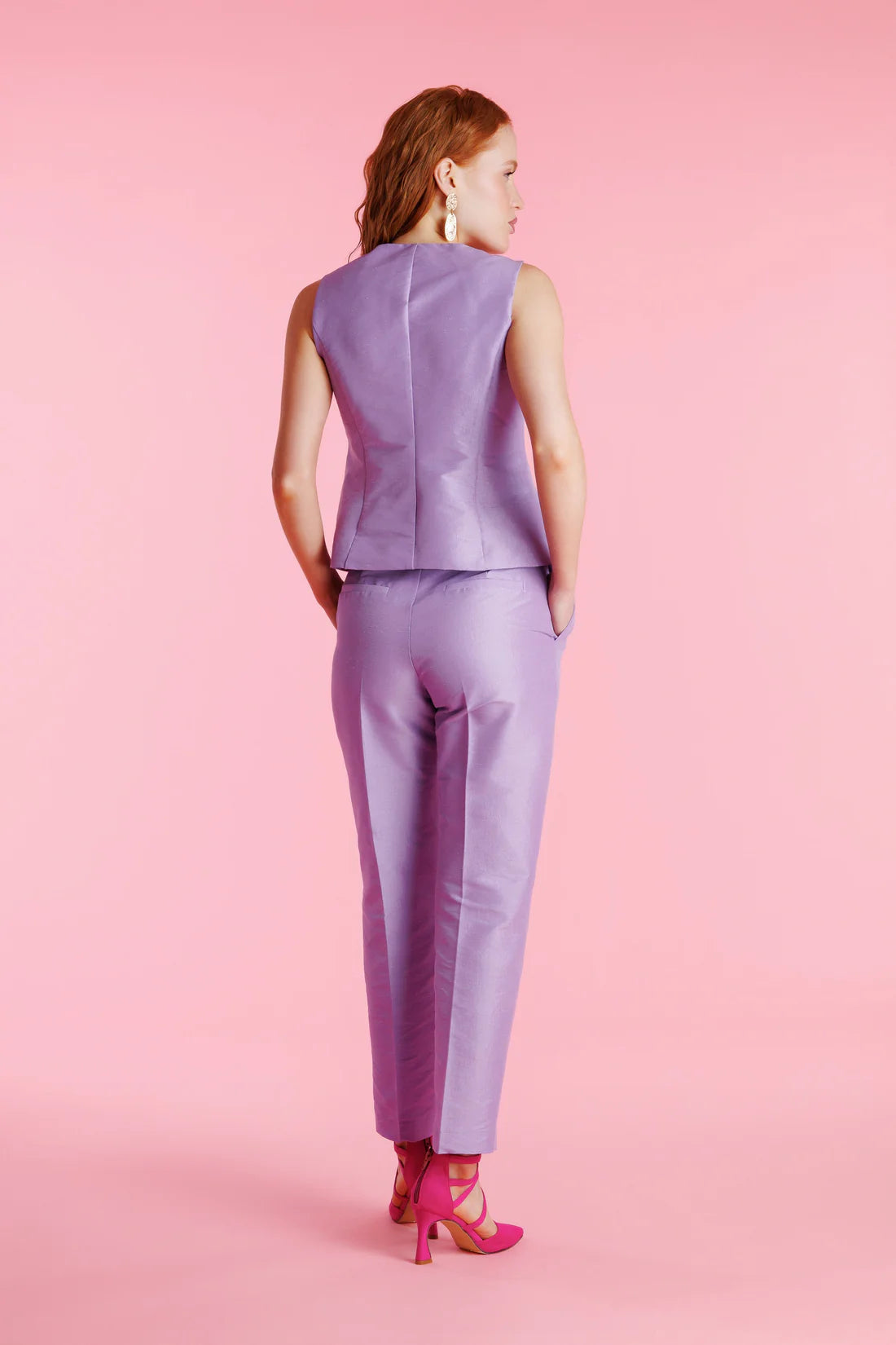 Pantalón De Vestir Shantung Tiro Alto Mujer