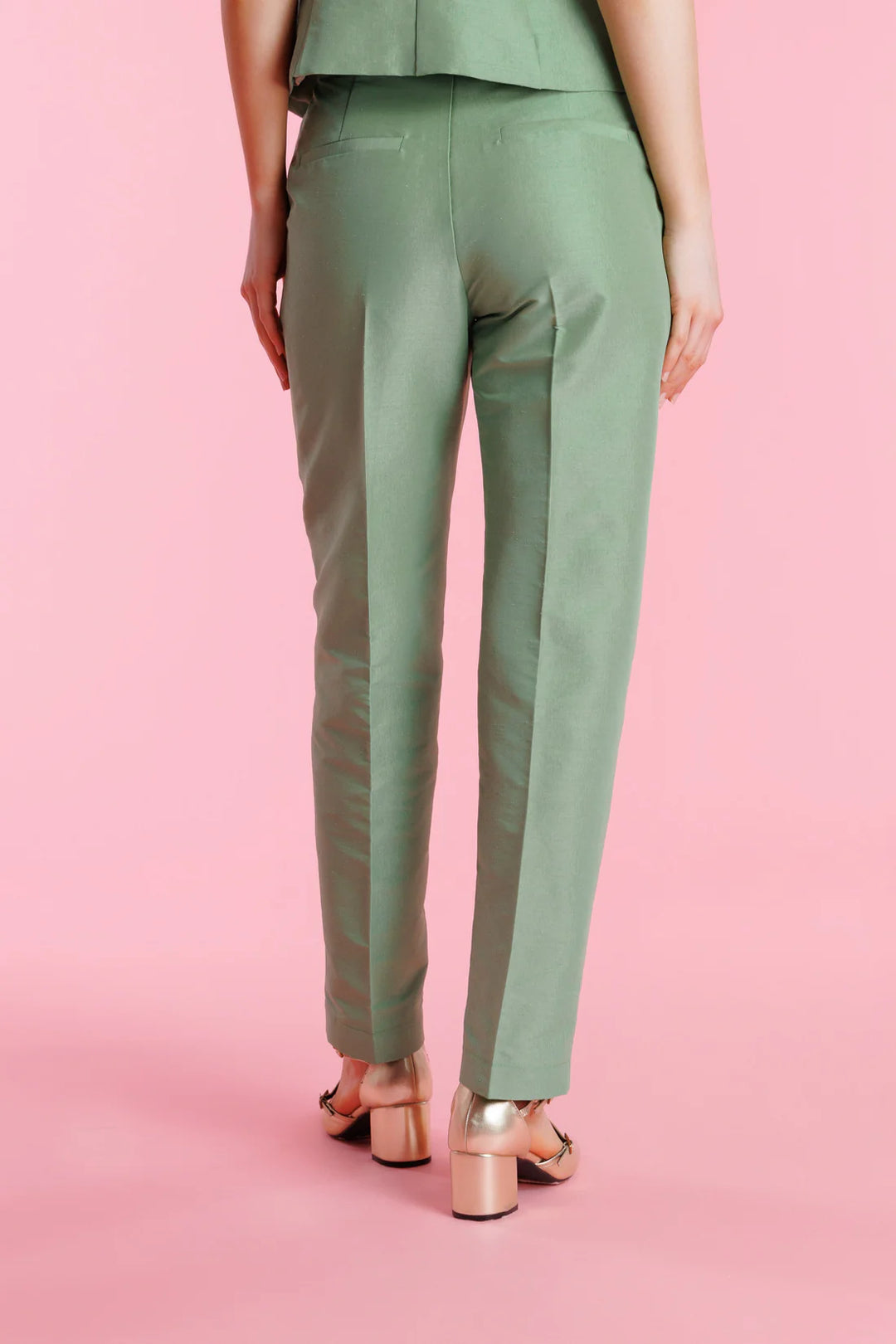 Calças de Vestir de Shantung de Cintura Alta para Mulher
