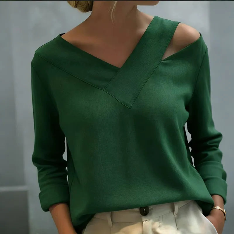 Top casual de algodón y lino con escote en v y diseño con abertura
