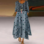 Vestido Maxi Casual de Manga Larga con Estampado de Lunares