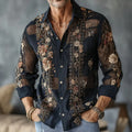 CAMISA CASUAL DE ALGODÓN y LINO DE MANGA LARGA CON BORDADO FLORAL RETRO