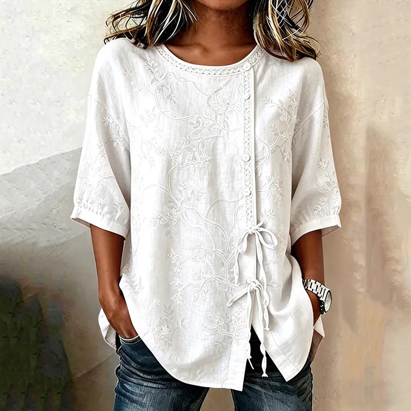 Top de manga 3/4 con estampado floral casual para mujer