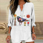 - CAMISA CUELLO V BORDADO FLORAL Y PÁJAROS