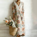 Vestido maxi de lino casual con bordado floral japonés