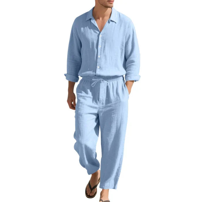 Conjunto De Lino Para Hombre Camisa Relajada Y Pantalones